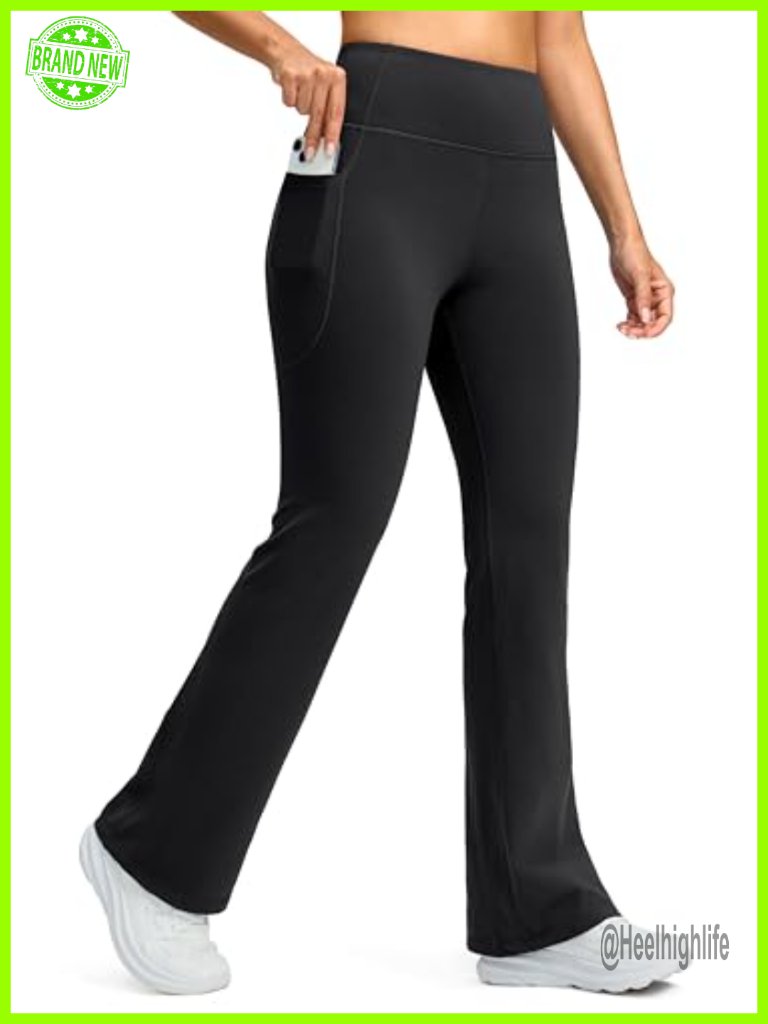 Fleece Lined High Waist Flare Leggings With Pockets Thermal Yoga Pants